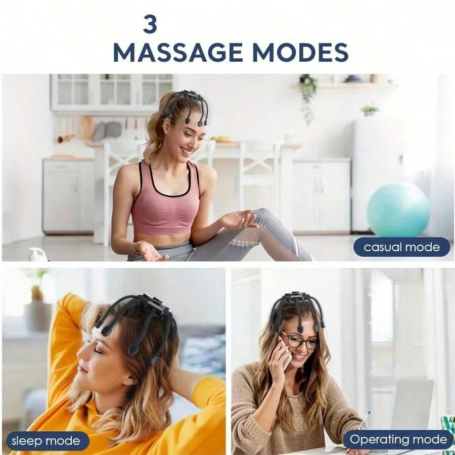 Three massage modes of the cordless head massager: casual mode, sleep mode, and operating mode for ultimate relaxation.
