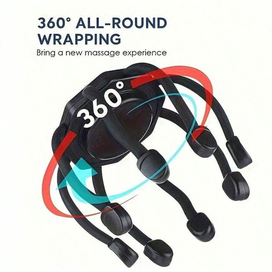 360° Cordless Head Massager demonstrating all-round wrapping for a relaxing scalp massage experience.