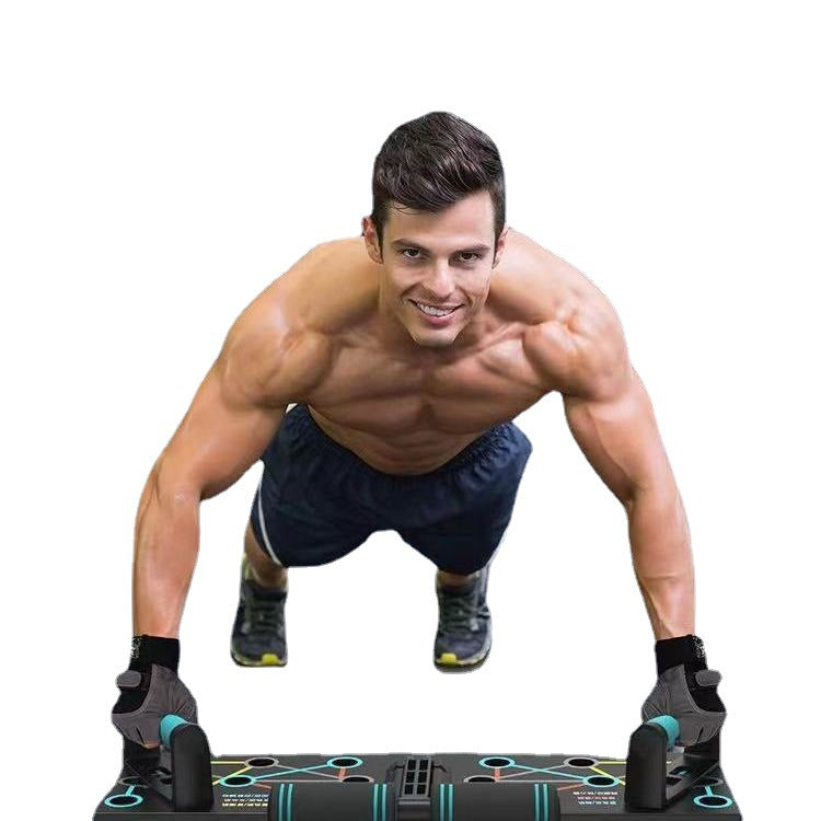 Man performing push-ups on a black exercise mat with green accents on a white background
